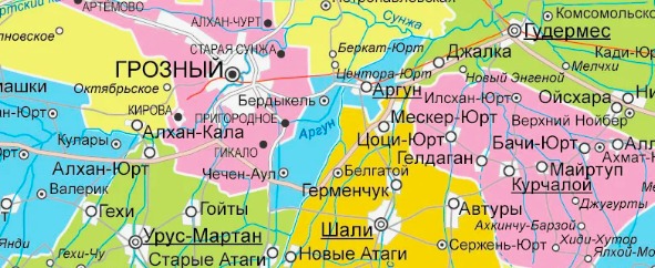 карта Чеченской республики
