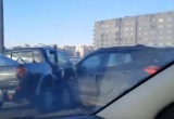 В Вологде ДТП на Ленинградском мосту: внедорожник поперек полос 