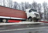 На трассе «Вологда - Новая Ладога» в гололед фура улетела в кювет, но её смогли…