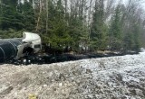 На месте крупной аварии с участием грузовика и легковушки в Вологодской области разлился битум